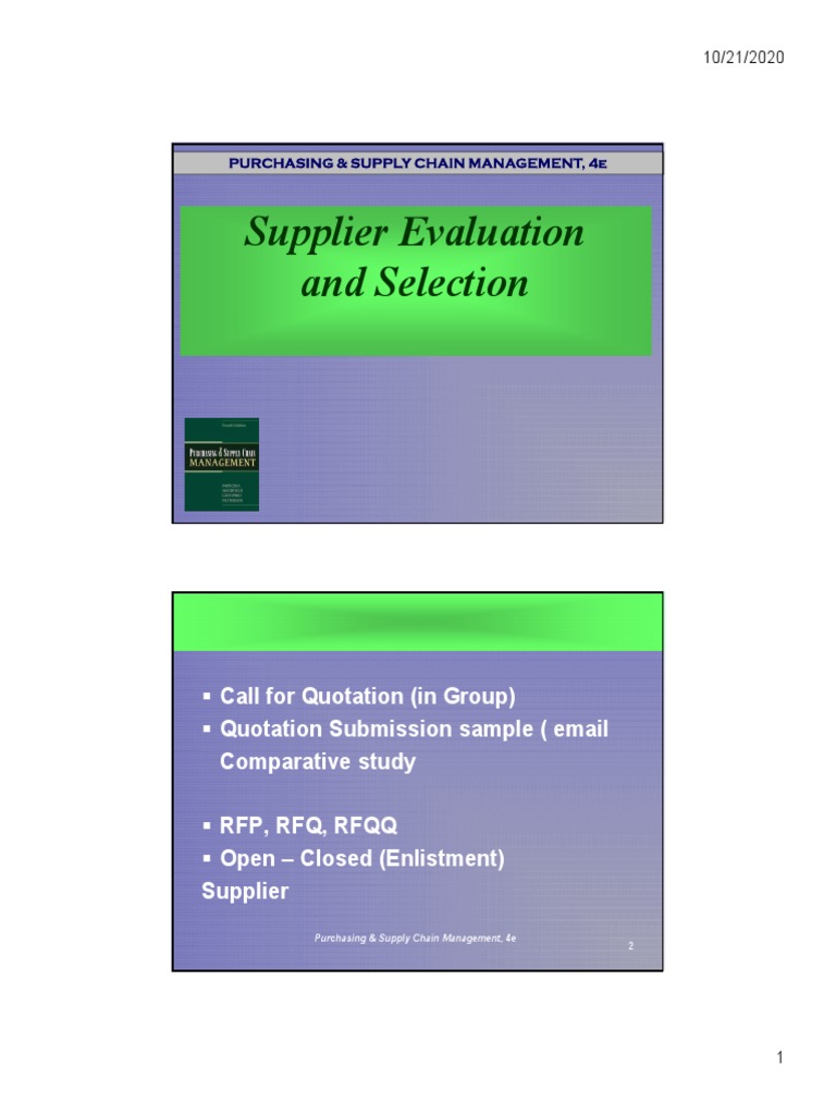 Supplier Evaluation and Selection Guide | PDF | Supply Chain | Supply ...