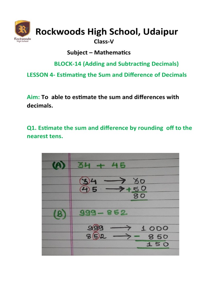 Estimating Decimal Sums & Differences | PDF | Technology & Engineering