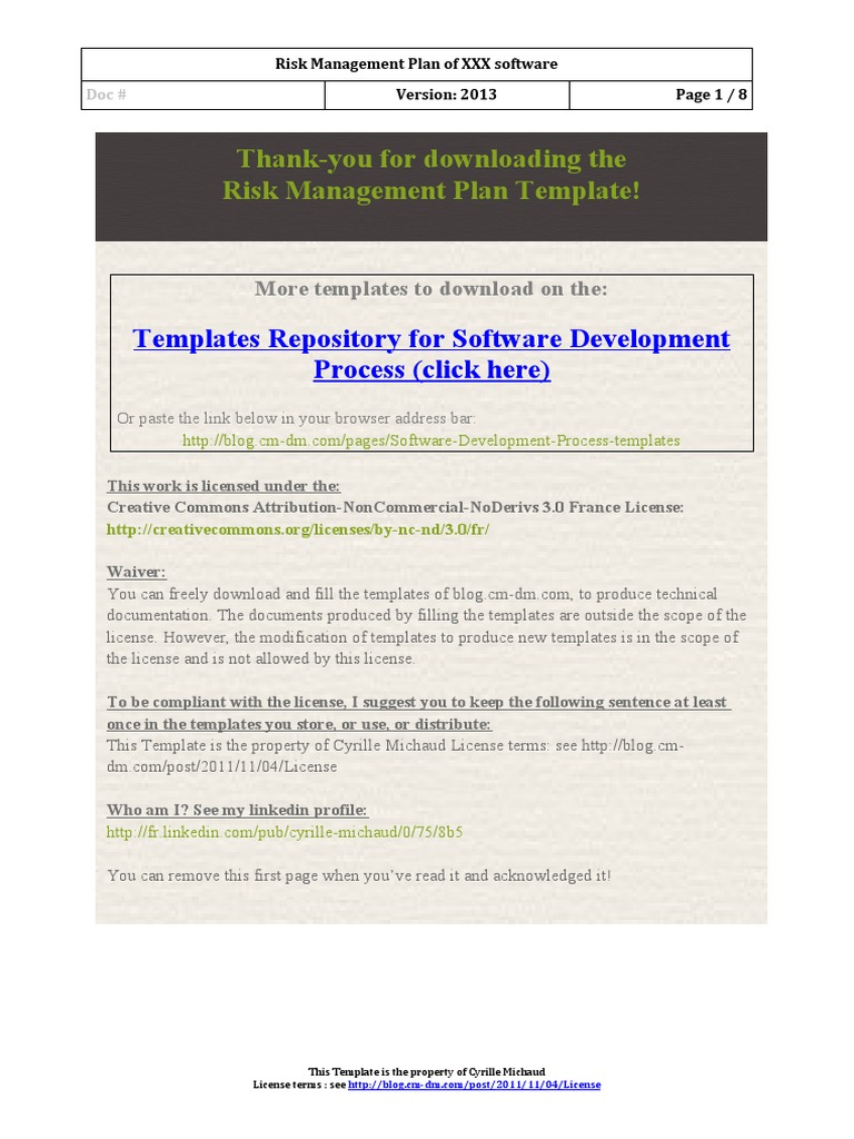 Thank-You For Downloading The Risk Management Plan Template! | PDF ...
