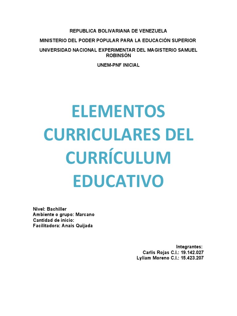 Elementos del Currículo Educativo | PDF | Plan de estudios | Conocimiento