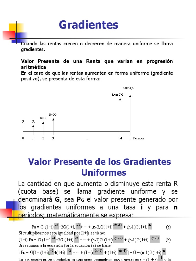 Valor Presente y Gradientes Financieros | PDF | Multiplicación | Economias