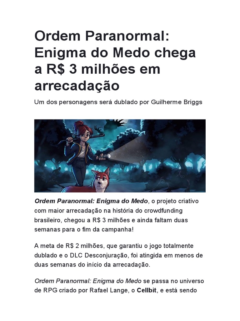 Enigma do Medo: veja requisitos para rodar o jogo de Ordem Paranormal -  Jornal dos Jogos