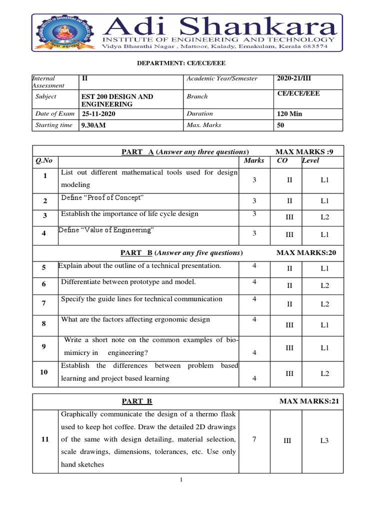 EST 200 Design and Engineering Exam | PDF | Design | Engineering