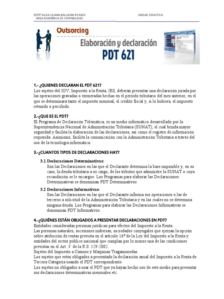 Qué es el PDT 621 en Contabilidad | PDF | Finanzas y dinero