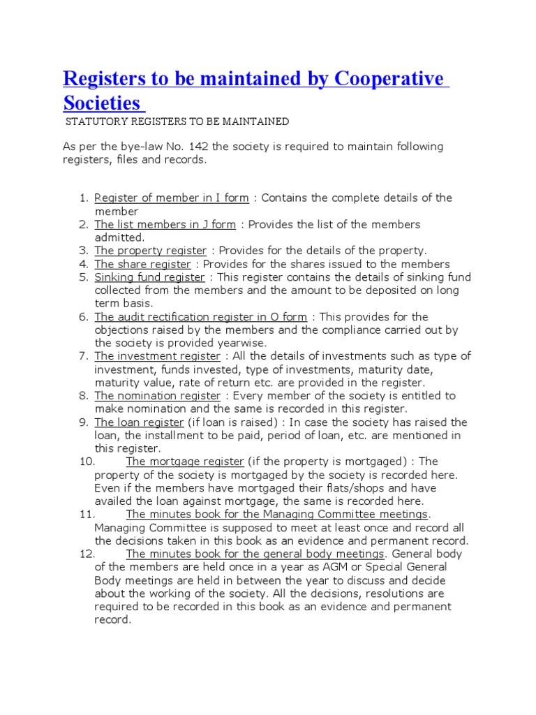 Essential Registers for Housing Societies | PDF | Mortgage Loan | Loans