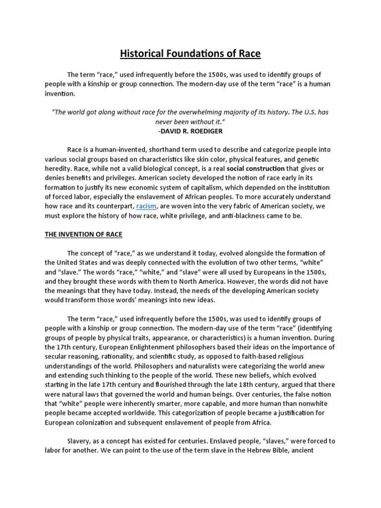 Historical Foundations of Race | PDF