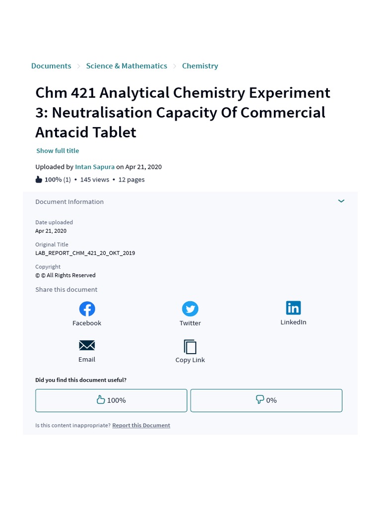 CHM 421 Analytical Chemistry Experiment 3 Neutralisation Capacity of