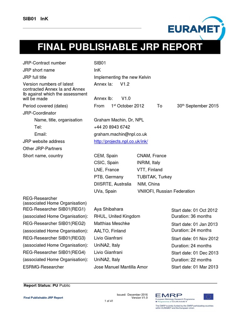 Implementing the New Kelvin Report | PDF | Temperature | Metrology