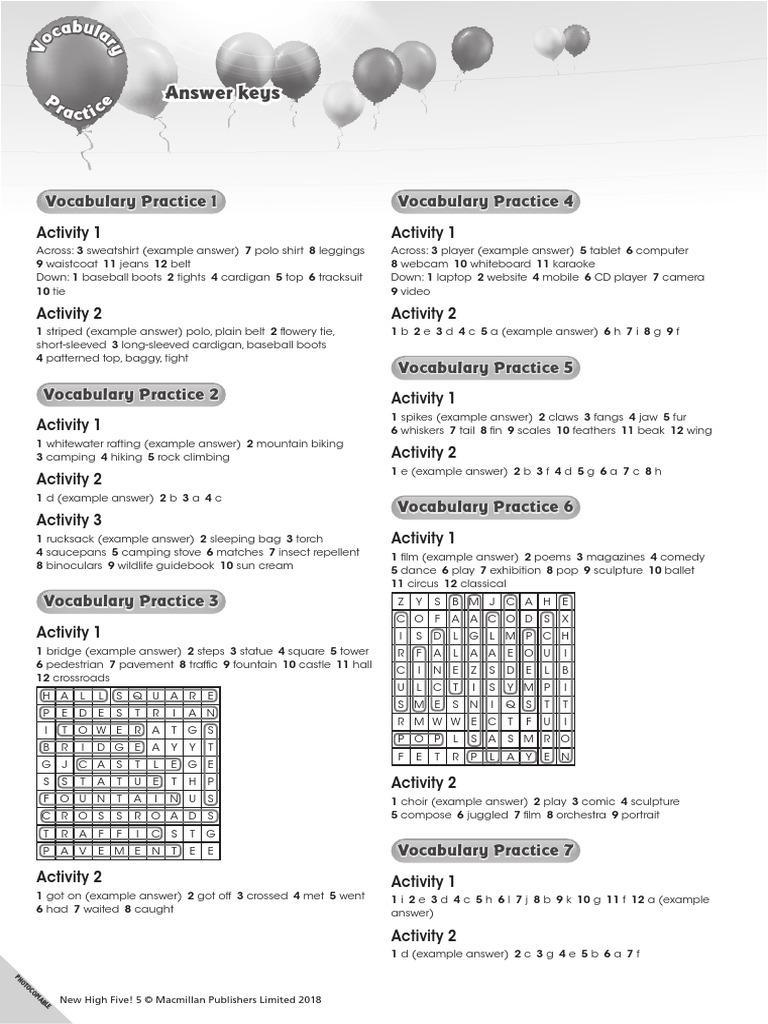 Vocabulary Practice Worksheets Answer Key | PDF | Clothing | Nature