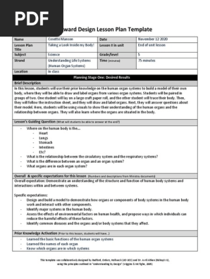 backward design lesson plan template pdf organ anatomy teachers
