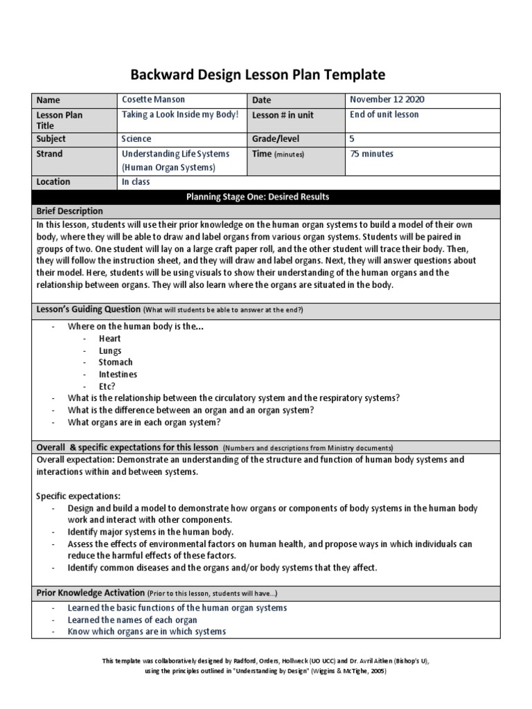Unit Plan And Lesson Plan Templates For Backwards Planning Backward