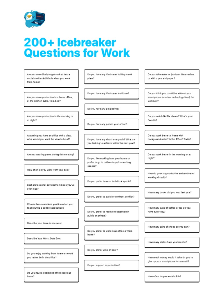 200+ Icebreaker Questions For Work PDF Foods