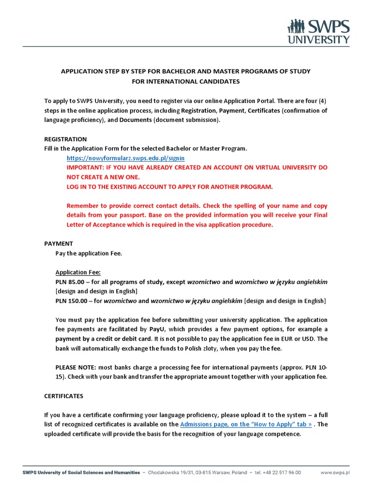 SWPS University Application Guide for Internationals | PDF | University ...