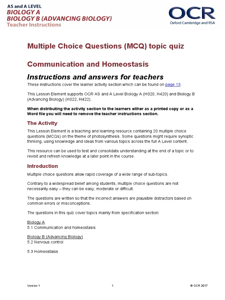 Multiple Choice Questions (MCQ) Topic Quiz Communication and