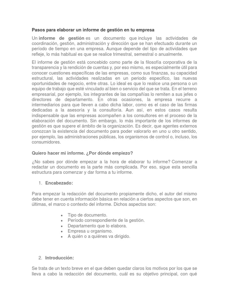 Pasos para Elaborar Un Informe de Gestion | PDF | Información | Business