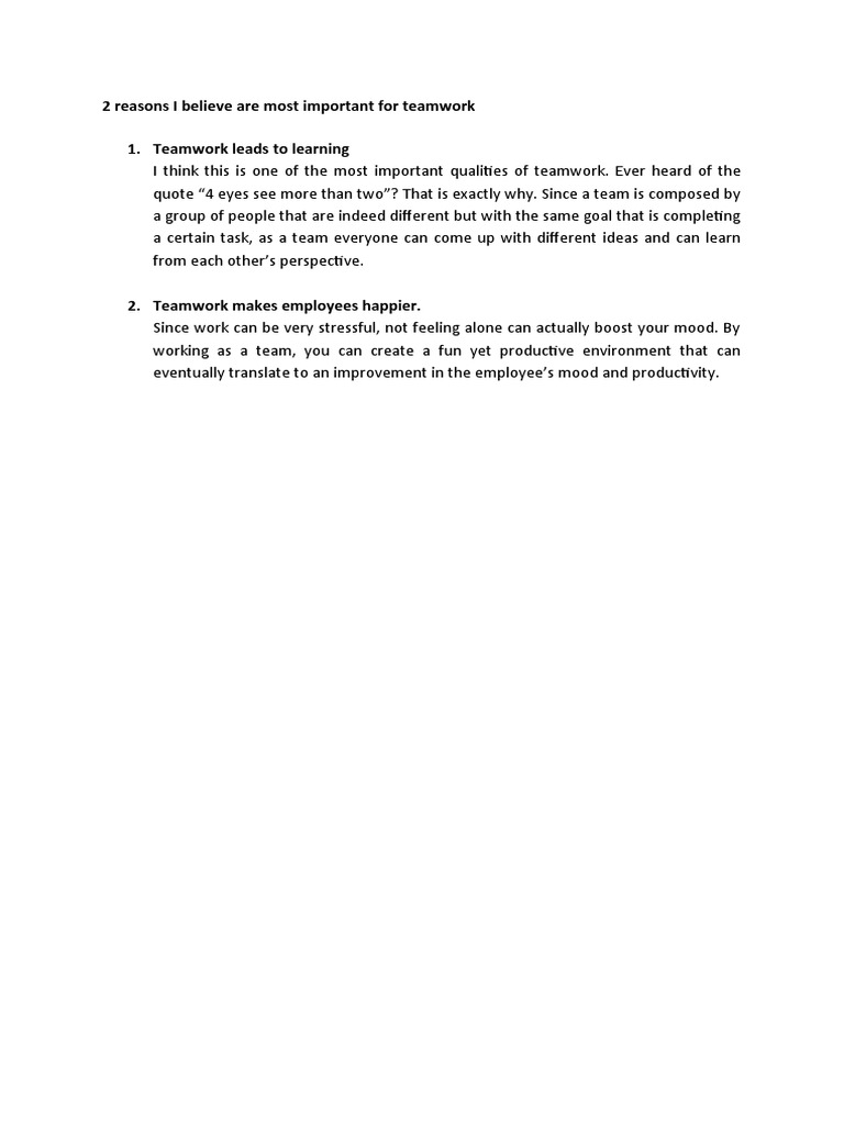 Importance of Teamwork in the Workplace | PDF