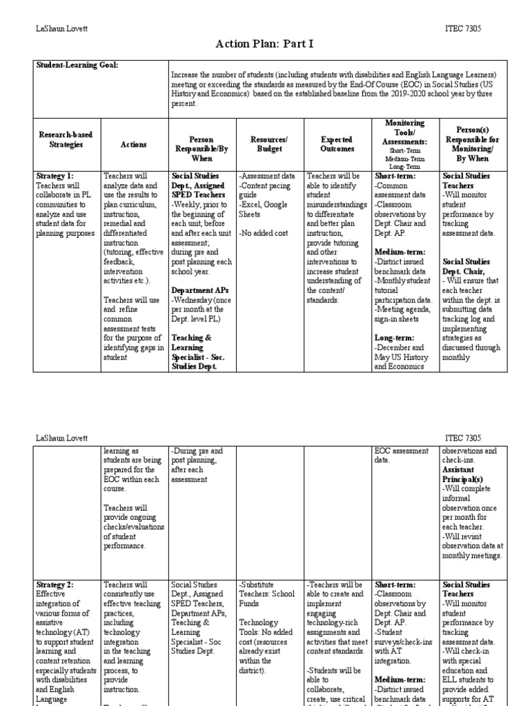 Action Plan for Improving Student EOC Scores | PDF