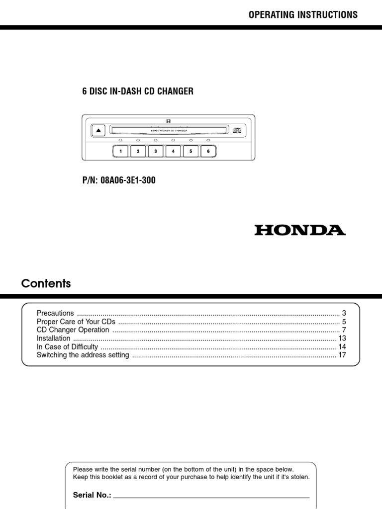HONDA 6 Disc InDash CD Changer PDF Compact Disc Sound Production