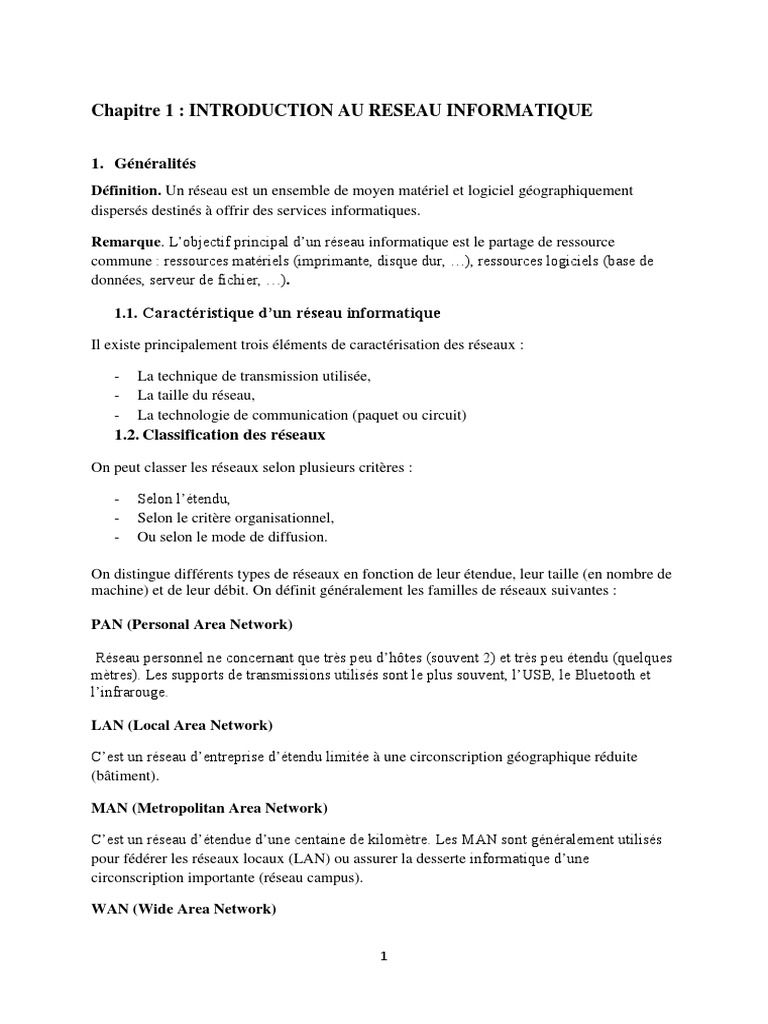 Introduction aux Réseaux Informatiques | PDF | Topologie de réseau ...