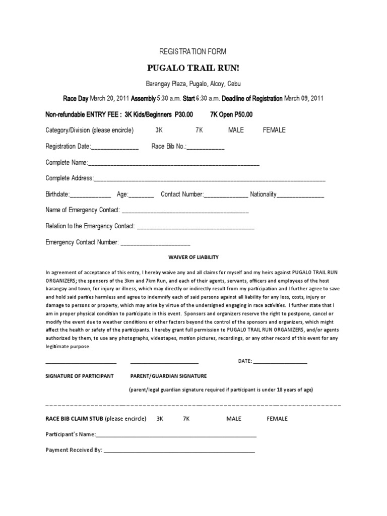 Pugalo Trail Run Registration Form | PDF | Business Law | Civil Law ...