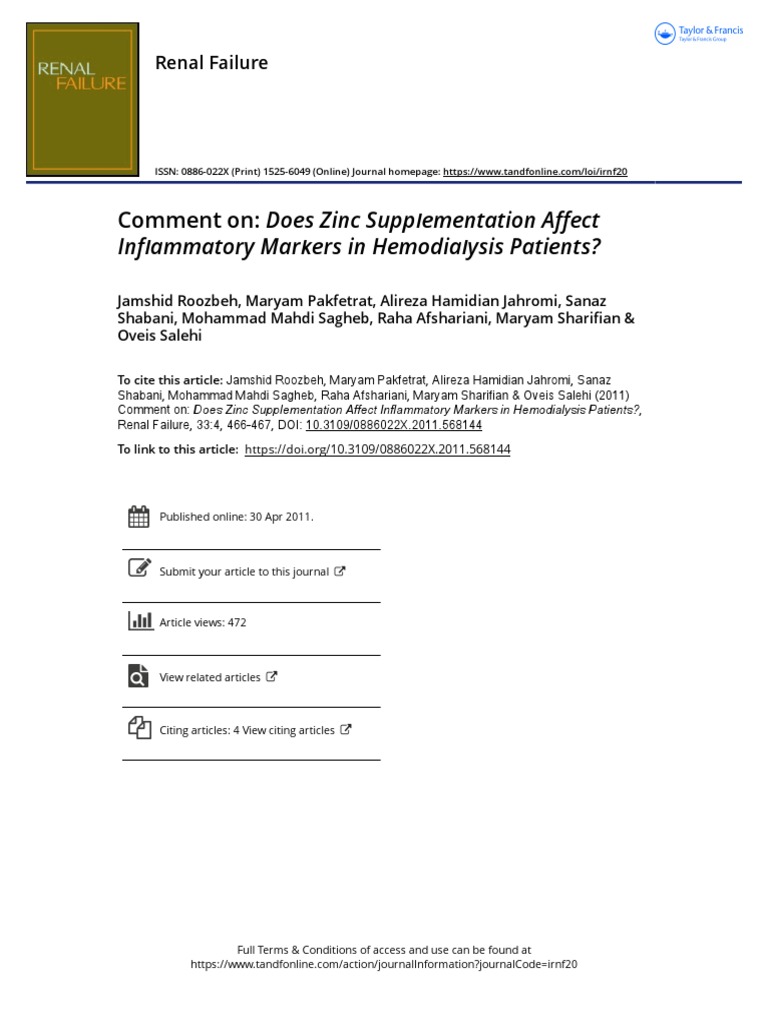 Comment On Does Zinc Supplementation Affect Inflammatory Markers in