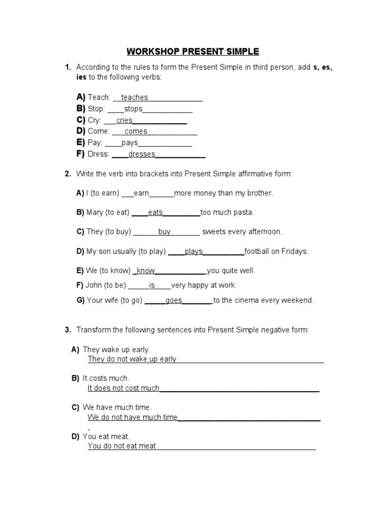 Workshop Present Simple | PDF | Grammar | Syntax