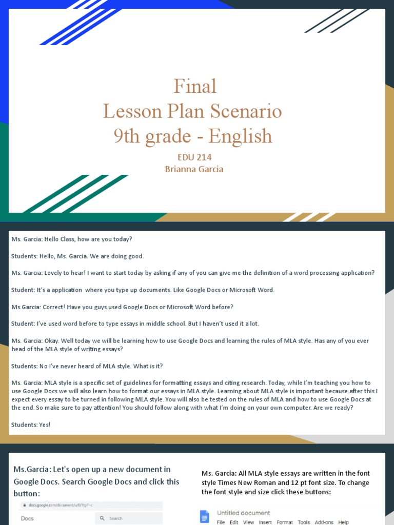 Final Lesson Plan Scenario 9th Grade English EDU 214 Brianna Garcia