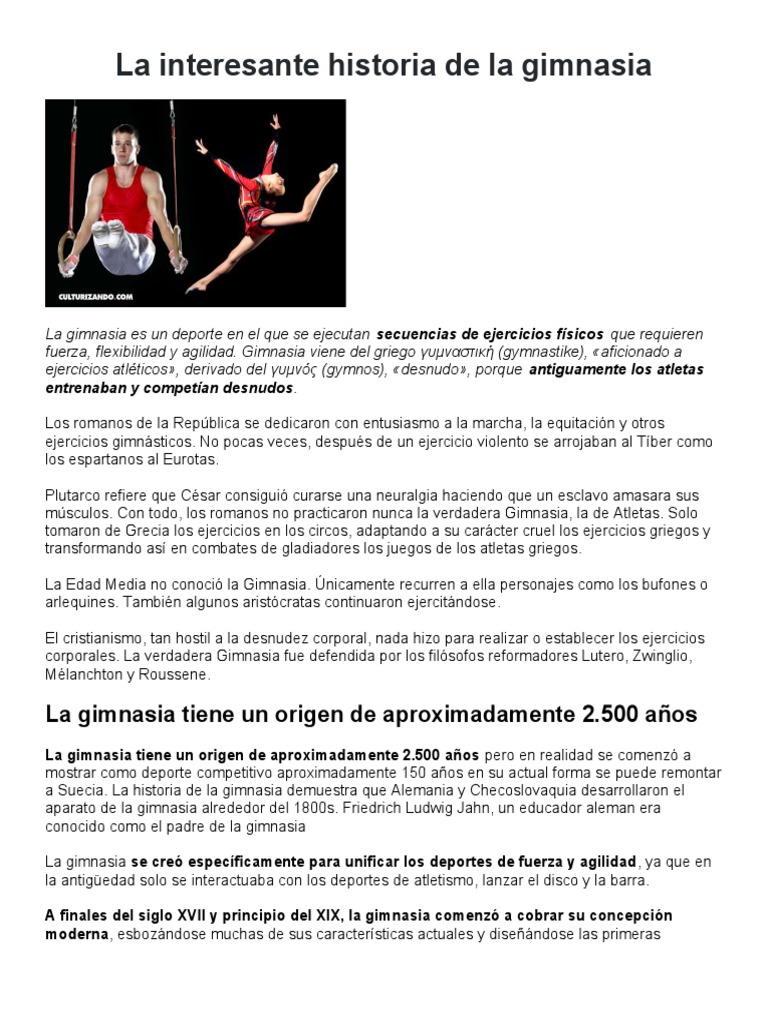 Historia de la Gimnasia y sus Disciplinas | PDF | Gimnasia | Deportes ...