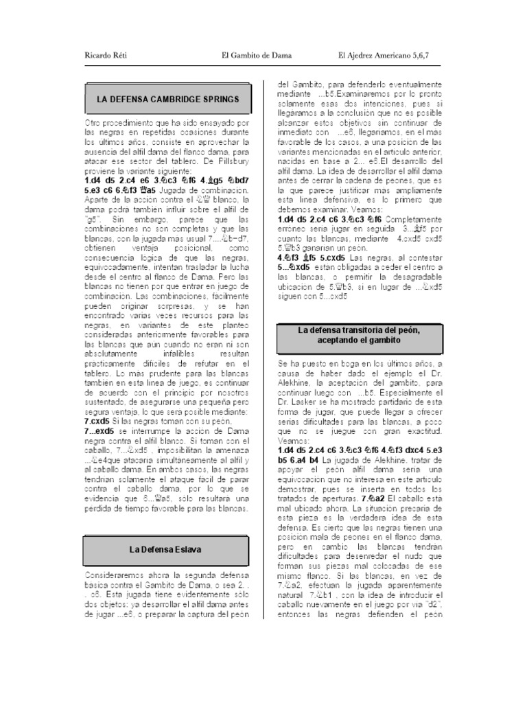 Defensa Eslava y Gambito de Dama | PDF | Teoría de juego | Juegos ...