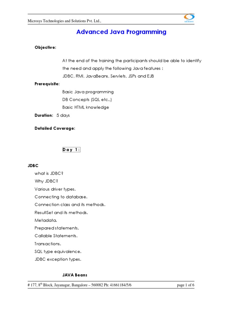 Advanced Java Programming: Microsys Technologies and Solutions Pvt. LTD ...