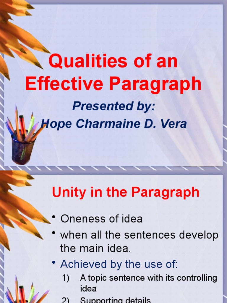 Qualities of an Effective Paragraph | PDF | Grammar | Human Communication