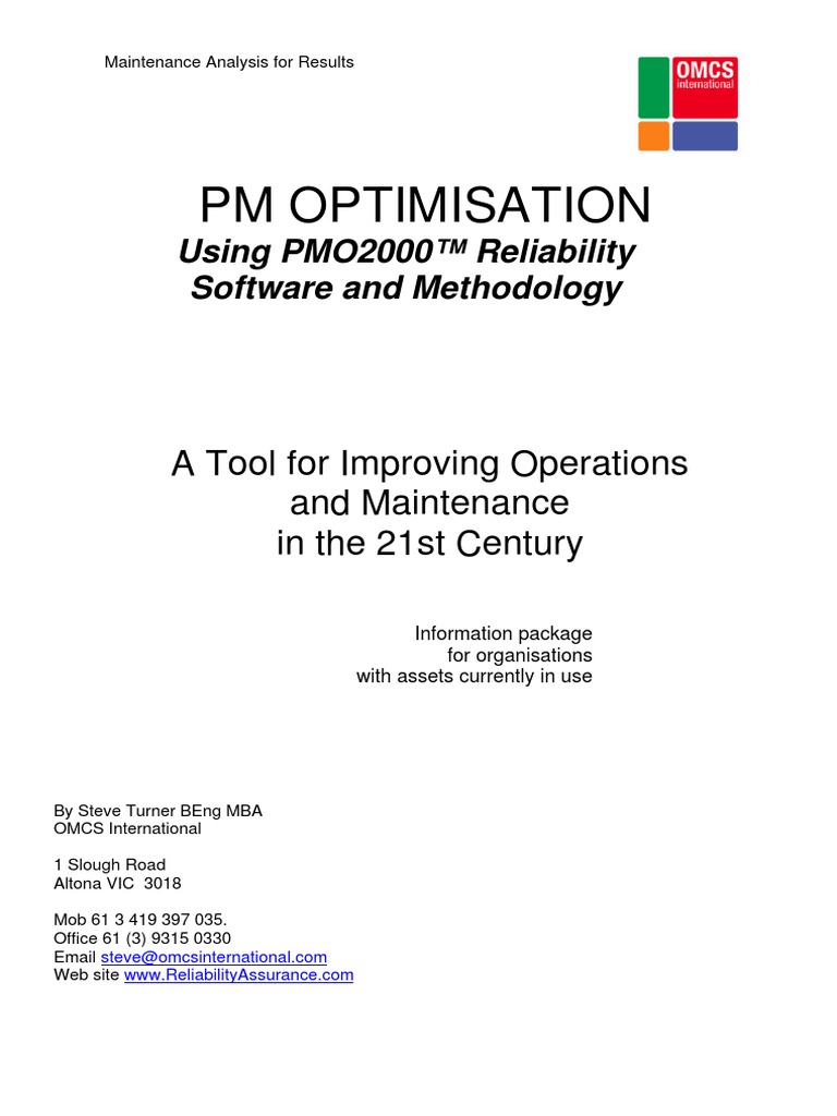 PM Optimisation: Using PMO2000™ Reliability Software and Methodology ...