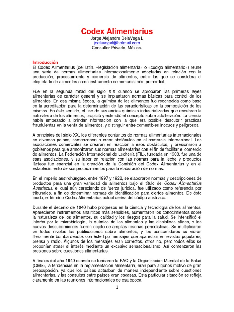 Historia y Estructura del Codex Alimentarius | PDF | Salud y bienestar ...