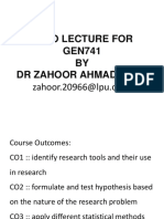 Zero Lecture For GEN741 BY DR Zahoor Ahmad Lone: Zahoor.20966@lpu - Co.in