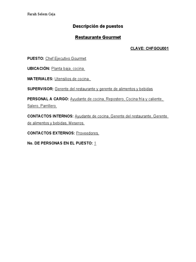 Descripción del Chef Ejecutivo Gourmet | PDF | Artes culinarias ...