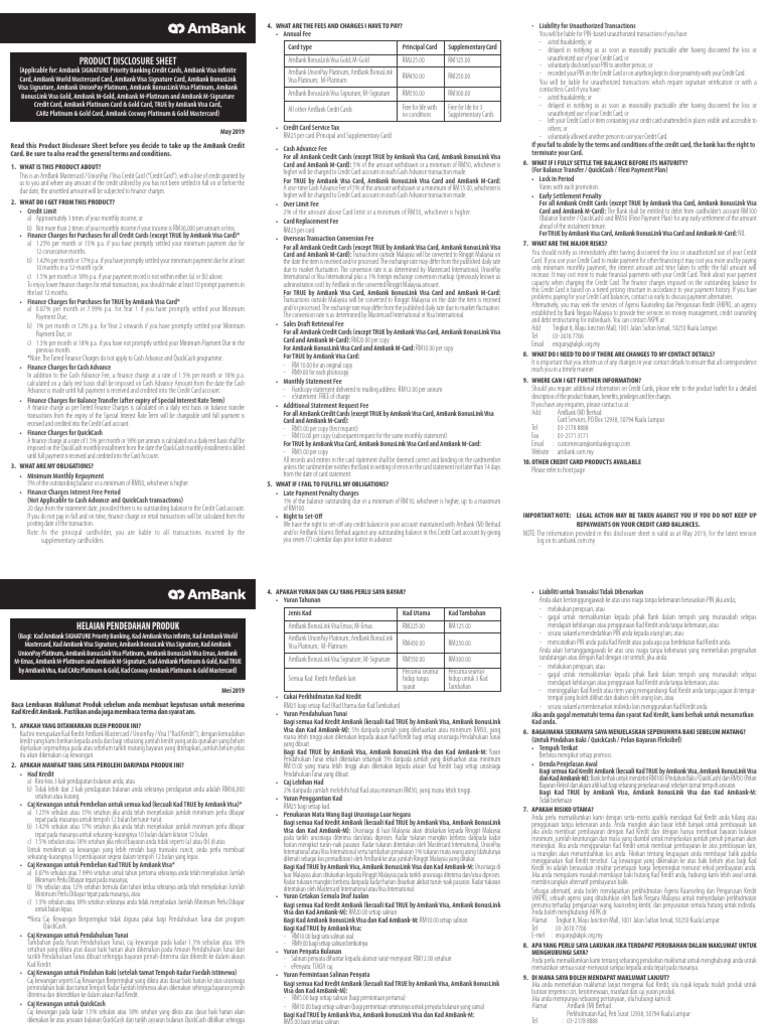 AmBank Credit Card Product Disclosure | PDF | Credit Card | Payments