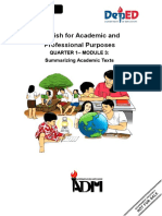 English For Academic and Professional Purposes: Quarter 1 - Module 3: Summarizing Academic Texts