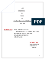 AN Assignment ON Cases of Bombay Shops and Establishment Act, 1948