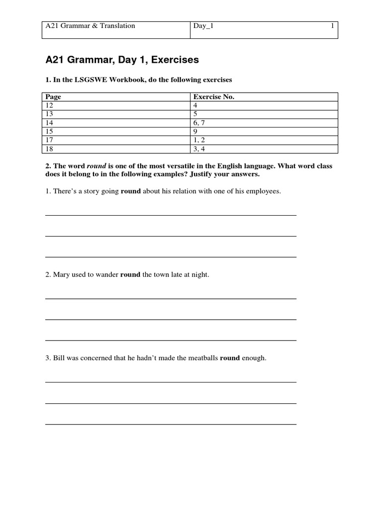 A21 Grammar Exercises: Day 1 & 2 | PDF | Clause | Phrase