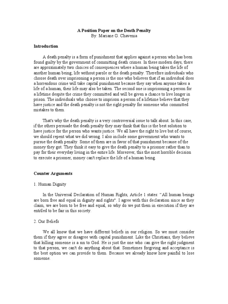 A Position Paper On The Death Penalty PDF Capital Punishment