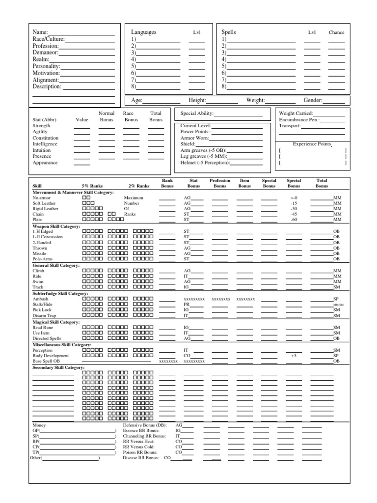 Character Profile Template for RPGs | PDF | Leisure | Sports