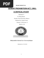 Dowry Prohibition Act, 1961: A Critical Study: Project Report On