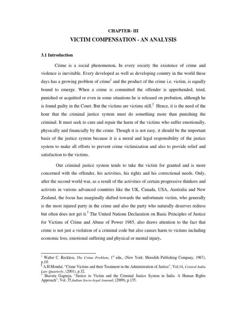 Victim Compensation - An Analysis: Chapter-Iii | PDF | Victimology ...