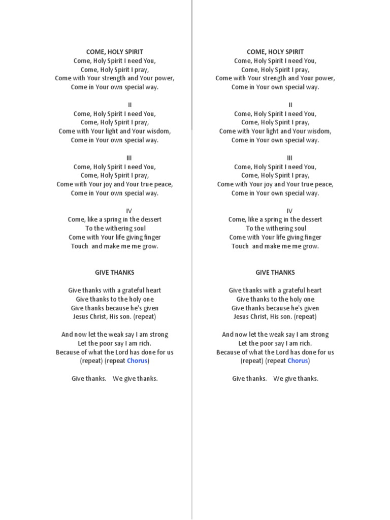 Come Holy Spirit Lyrics | PDF