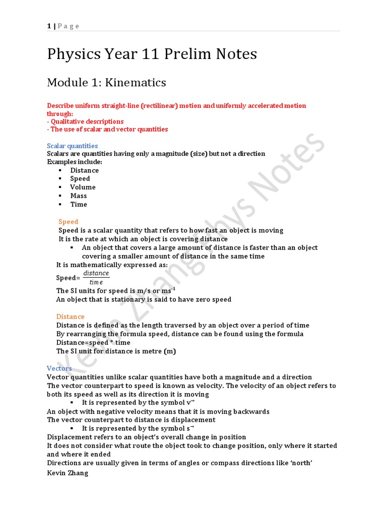Year 11 Physics: Kinematics Notes | PDF | Force | Waves