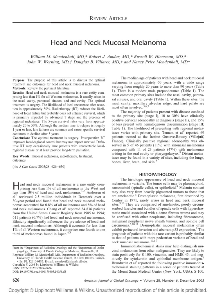 Head and Neck Mucosal Melanoma | PDF | Head And Neck Cancer | Melanoma