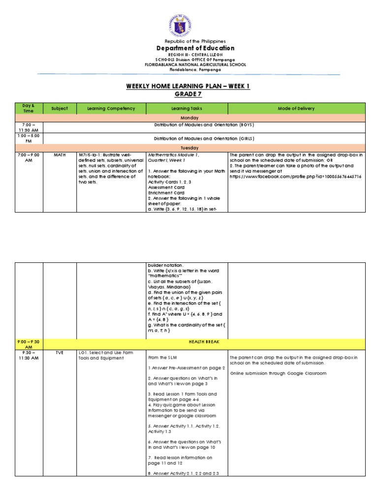 Grade 7 Weekly Learning Plan | PDF | Educational Technology | Cognition