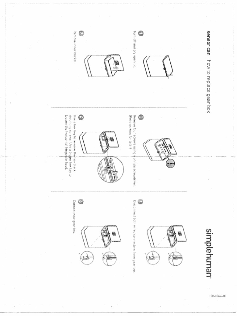 Simplehuman Sensor Can or Bin ST2000 Replace Gear Box Instructions PDF
