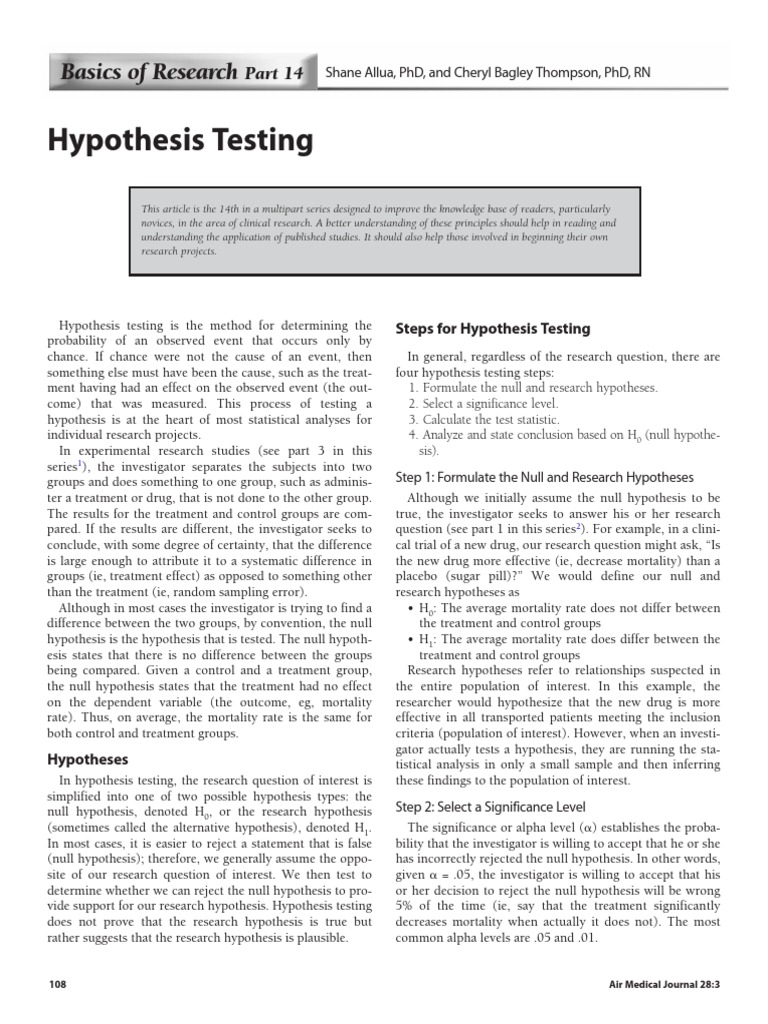 Hypothesis Testing: Basics of Research | PDF | Type I And Type Ii ...