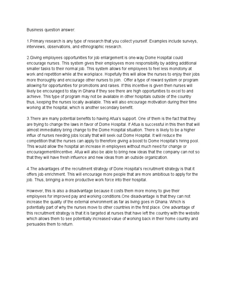 Enhancing Nurse Retention at Dome Hospital | PDF | Recruitment | Employment